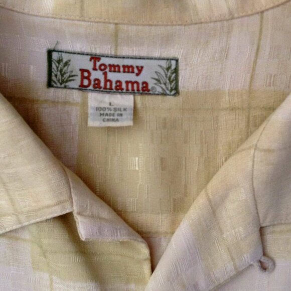 Tommy Bahama Men's Shirt Large Silk Aloha Textured Check Pattern Yellow - Picture 4 of 4